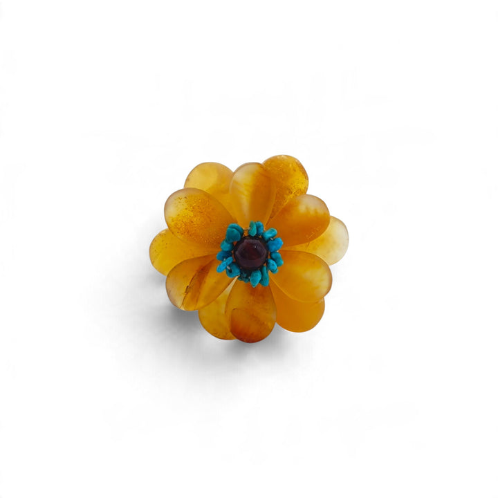 Anelli Fiore di Ambra gialla montati in Argento Dorato