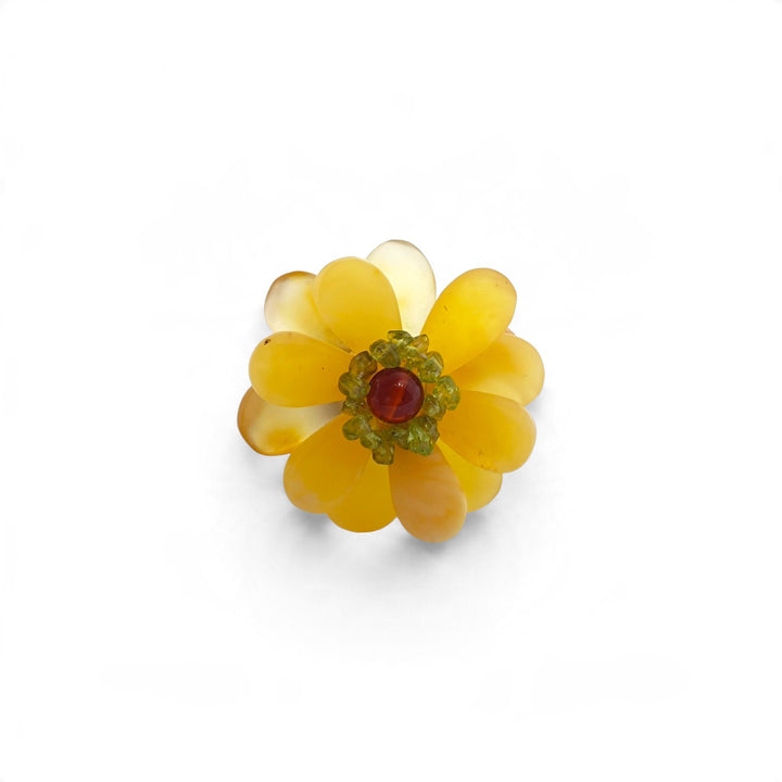 Anelli Fiore di Ambra gialla montati in Argento Dorato