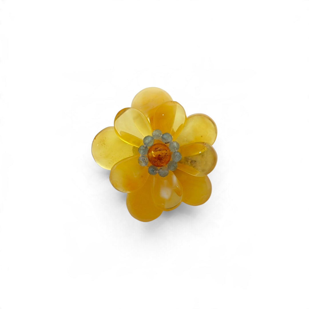 Anelli Fiore di Ambra gialla montati in Argento Dorato