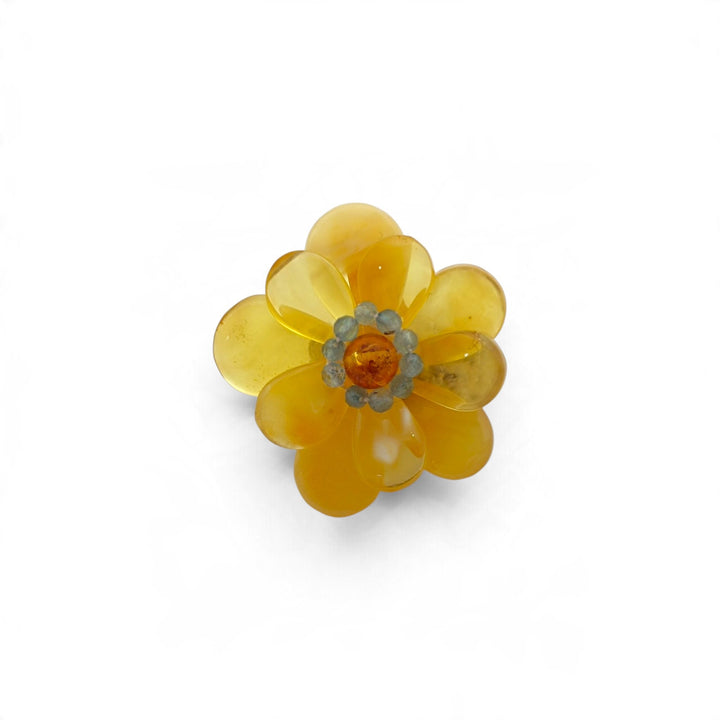 Anelli Fiore di Ambra gialla montati in Argento Dorato