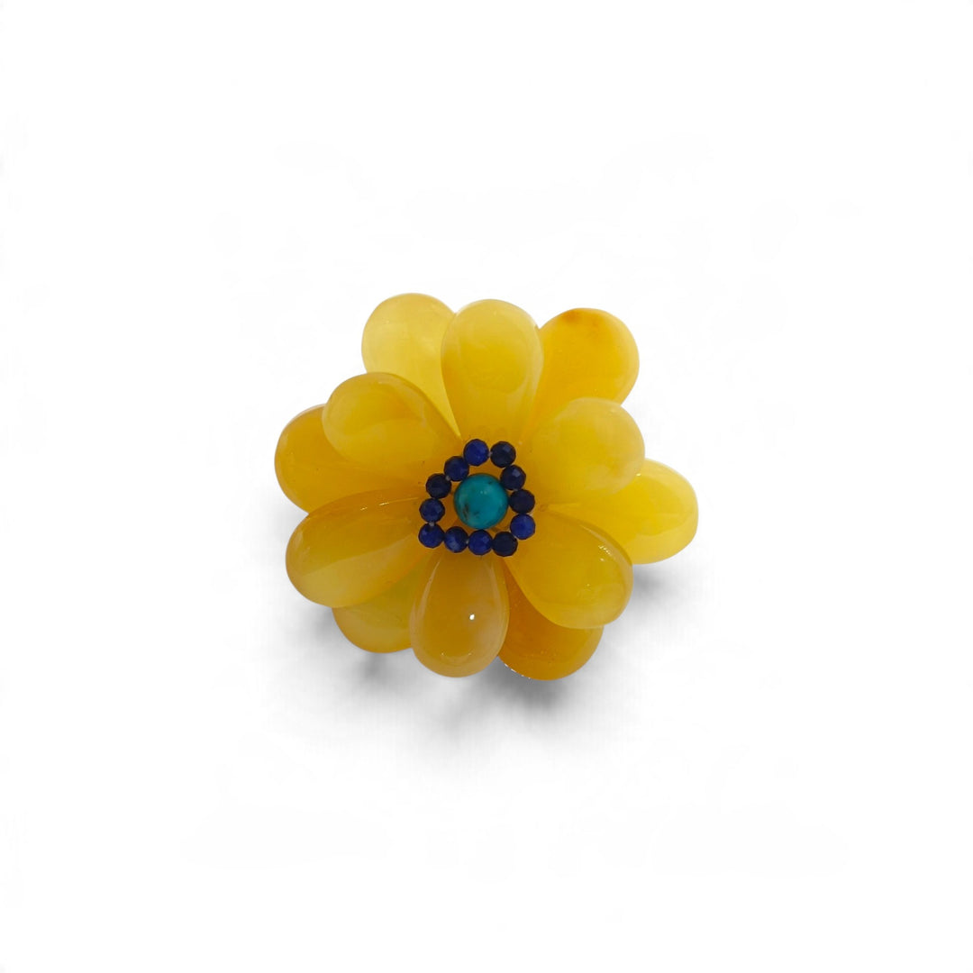 Anelli Fiore di Ambra gialla montati in Argento Dorato