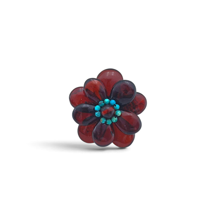 Anelli Fiori di Ambra marrone montati in Cotone
