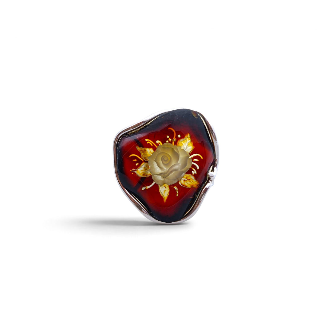 Anelli Rose di Ambra montati in Argento