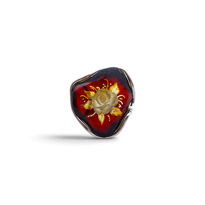 Anelli Rose di Ambra montati in Argento