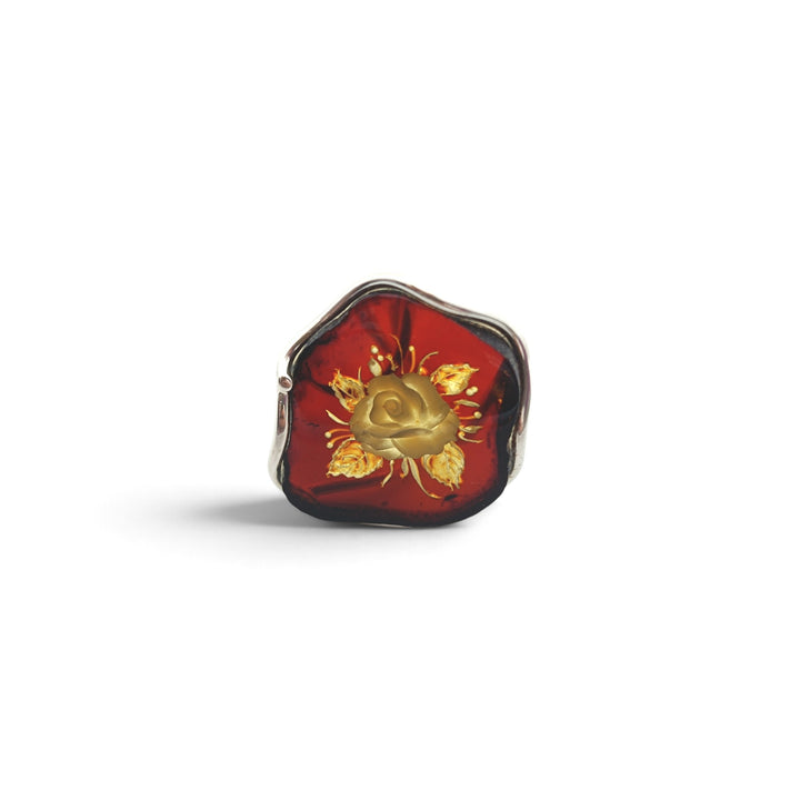 Anelli Rose di Ambra montati in Argento