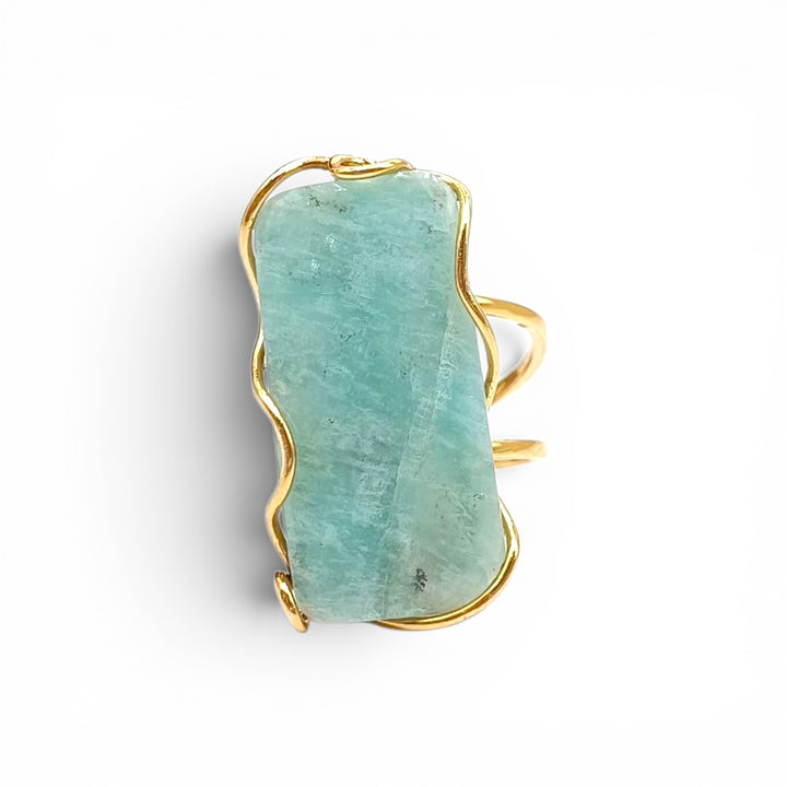 Anello di Acquamarina montati in Argento Dorato
