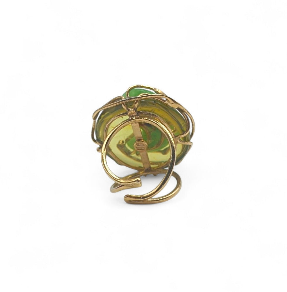 Anello di Ambra verde montato in Argento Dorato