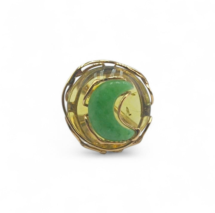 Anello di Ambra verde montato in Argento Dorato