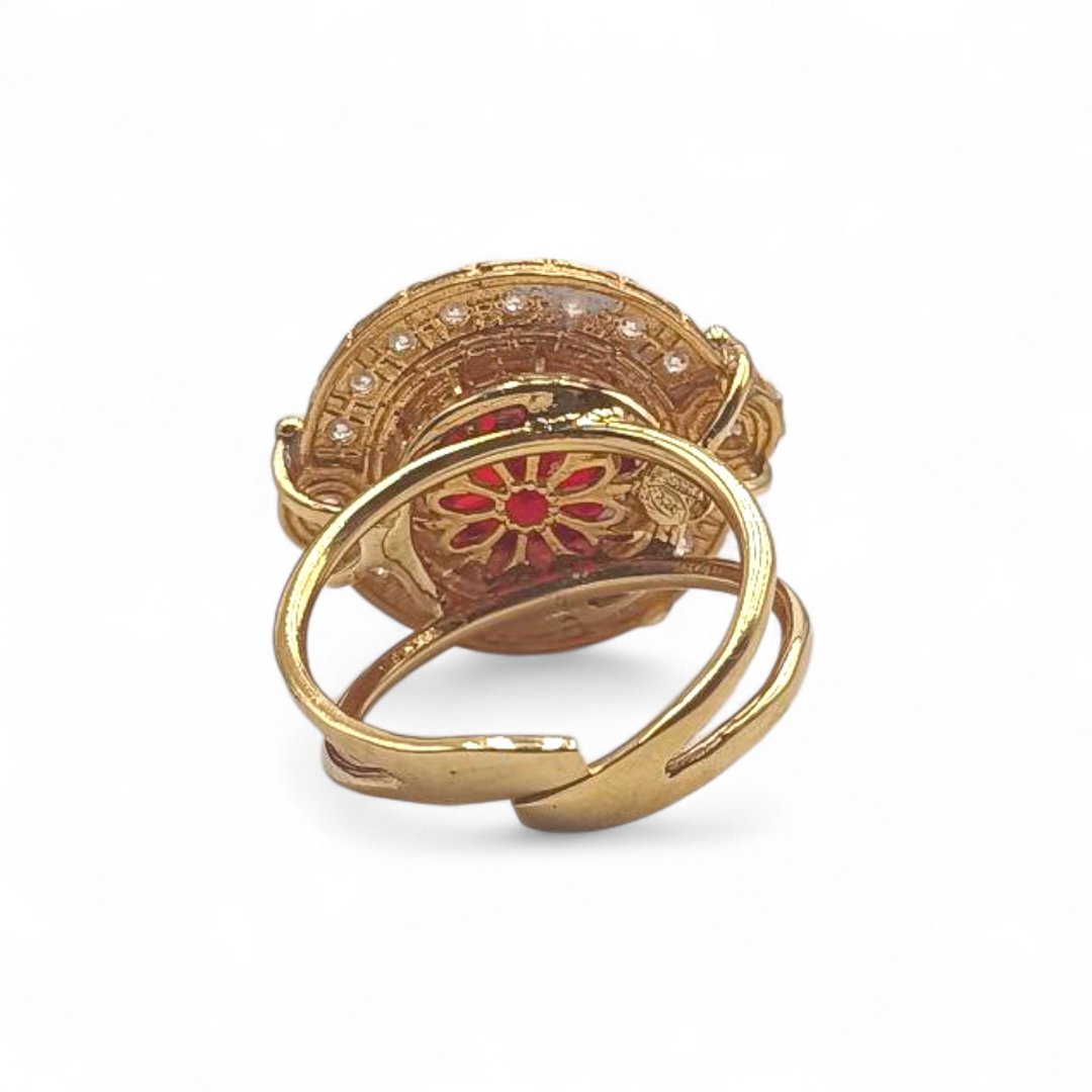 Anello in Ambra e Zirconi montato su Argento Dorato
