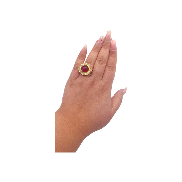 Anello in Ambra e Zirconi montato su Argento Dorato
