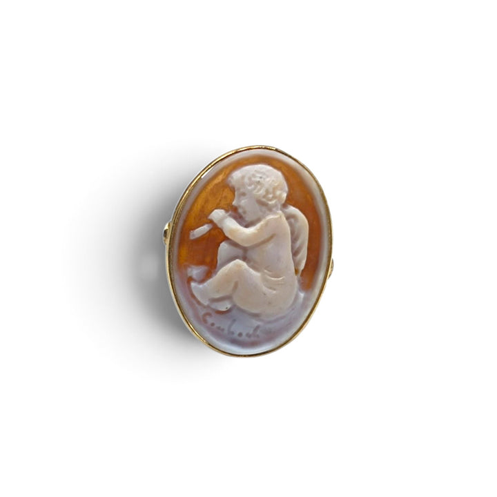 Anello Cherubino di Cammeo montato in Argento Dorato