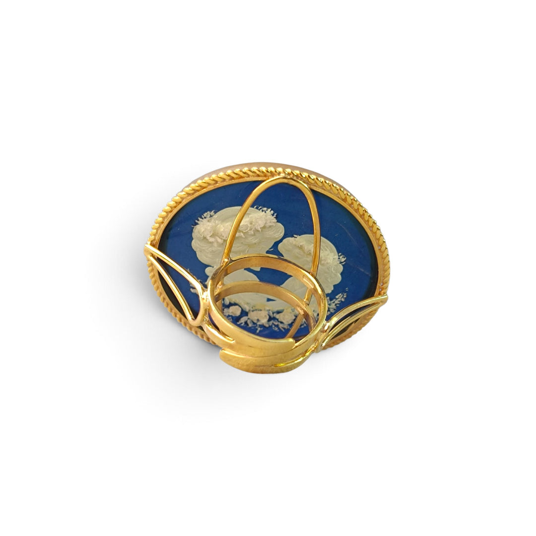 Anello Connubio d'amore di Ambra blu montato in Argento Dorato