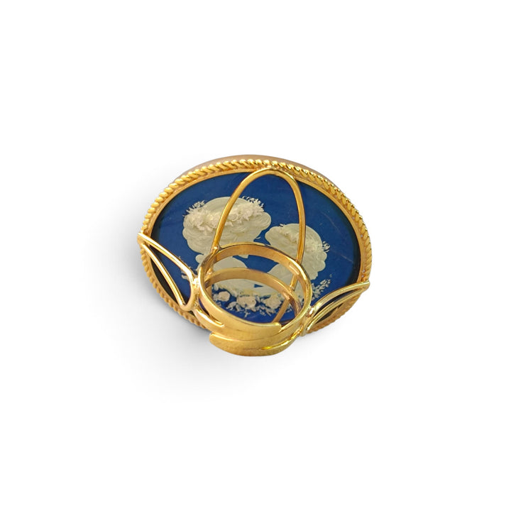 Anello Connubio d'amore di Ambra blu montato in Argento Dorato