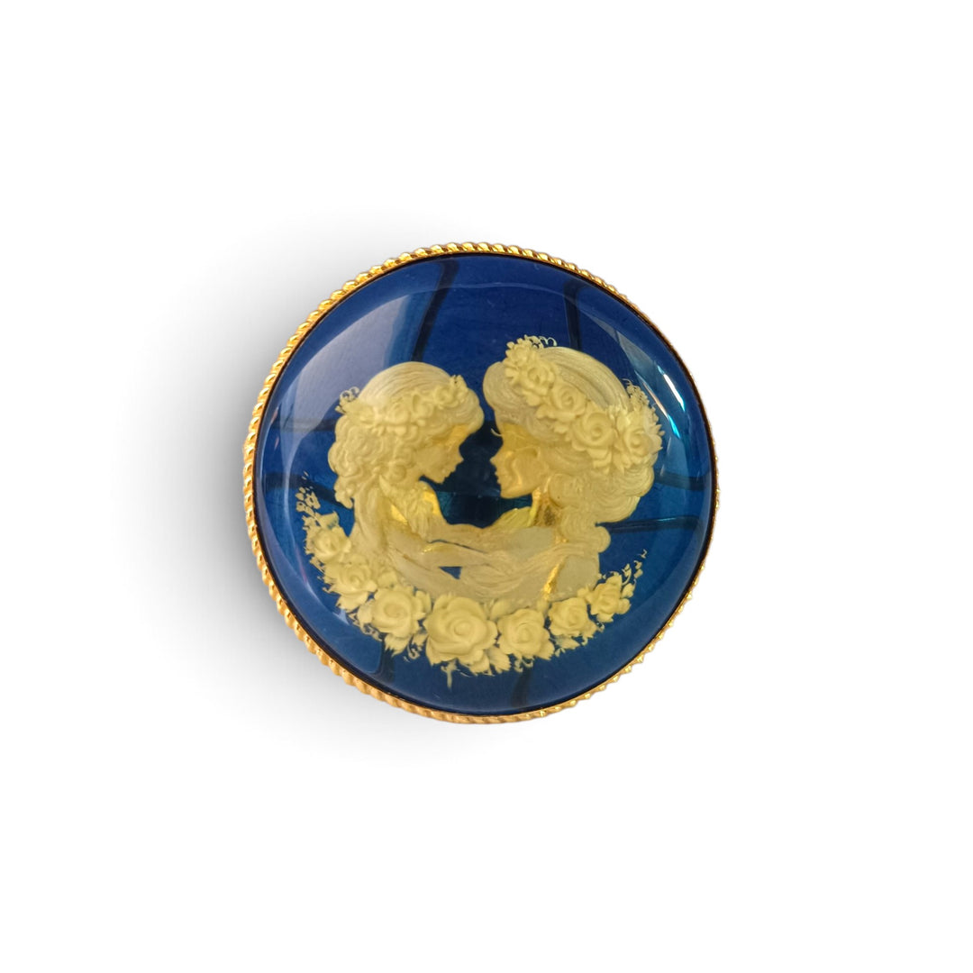 Anello Connubio d'amore di Ambra blu montato in Argento Dorato