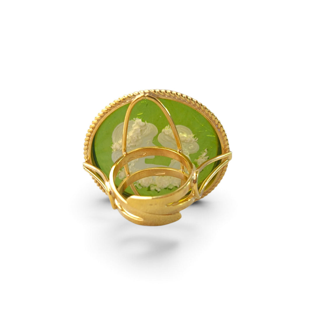 Anello Connubio d'amore  di Ambra verde montato in Argento Dorato