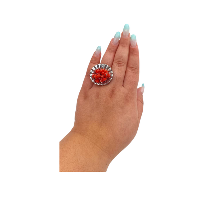 Anello Fiore di Corallo montato in Argento