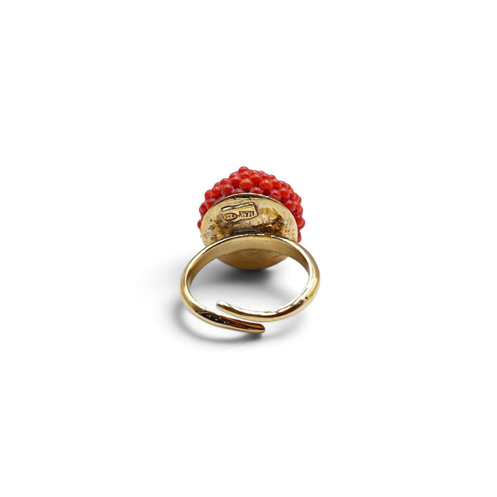 Anello di Corallo montato in Argento Dorato
