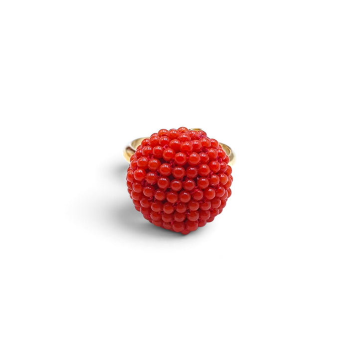 Anello di Corallo montato in Argento Dorato