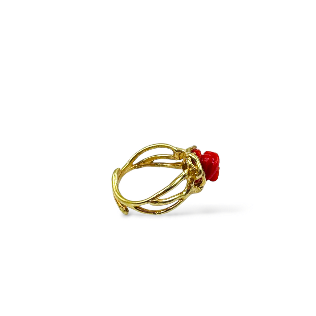 Pink coral ring set on silver