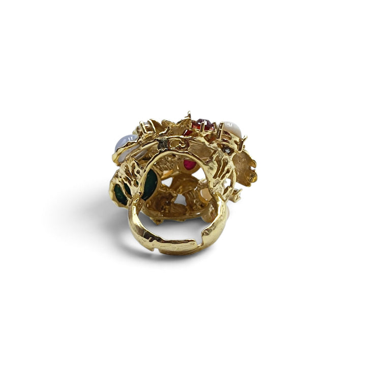 Anello con Pietre Naturali montato in Bronzo placcato oro