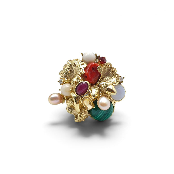 Anello con Pietre Naturali montato in Bronzo placcato oro