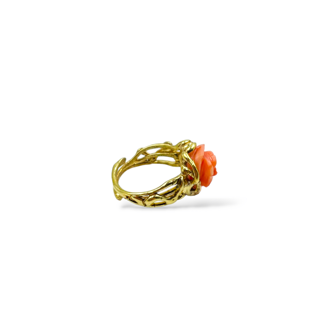 Pink coral ring set on silver