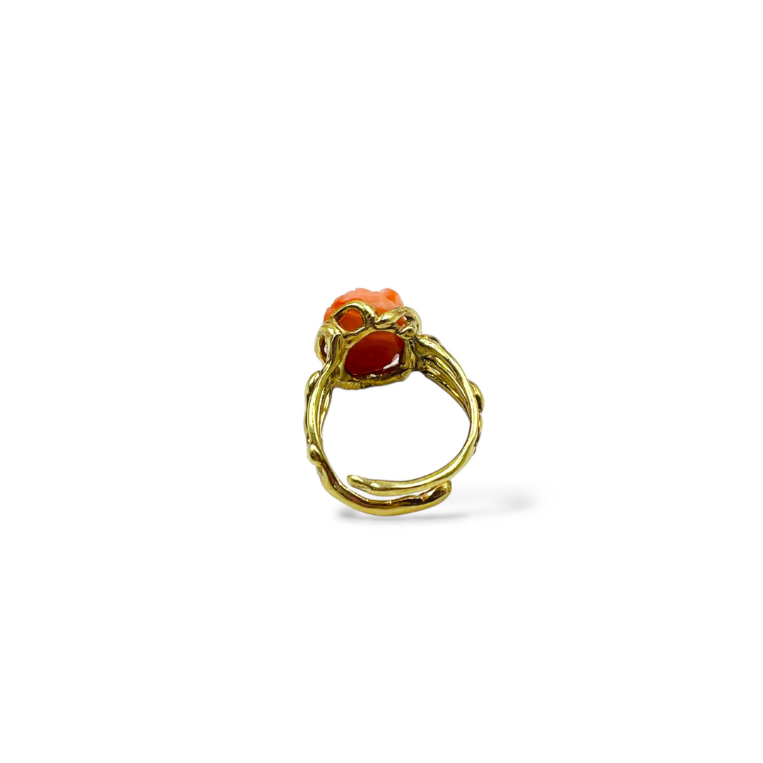 Pink coral ring set on silver