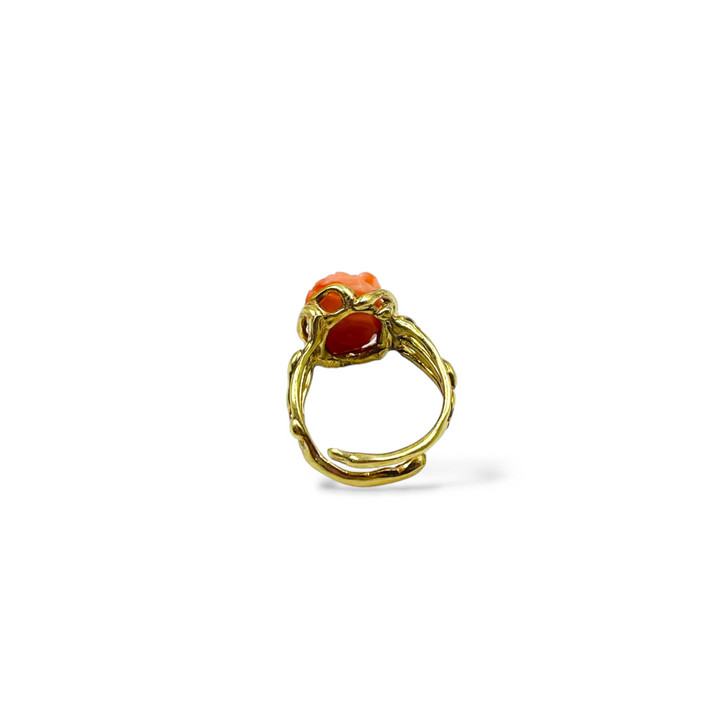 Pink coral ring set on silver
