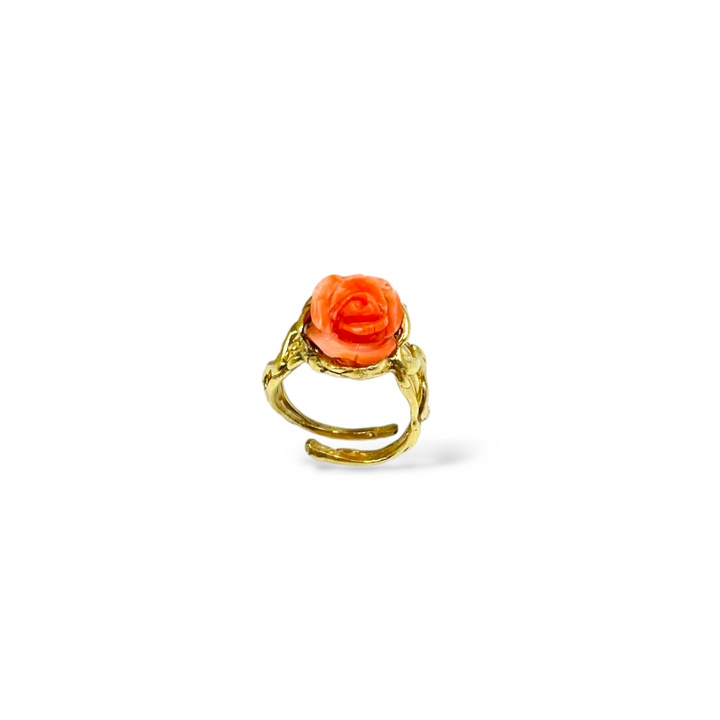 Pink coral ring set on silver