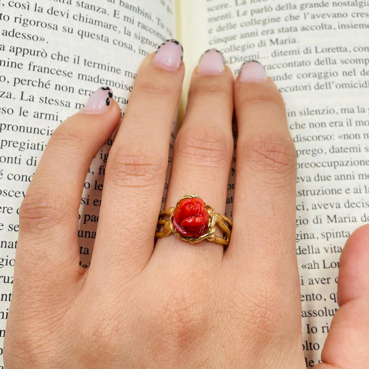 Pink coral ring set on silver