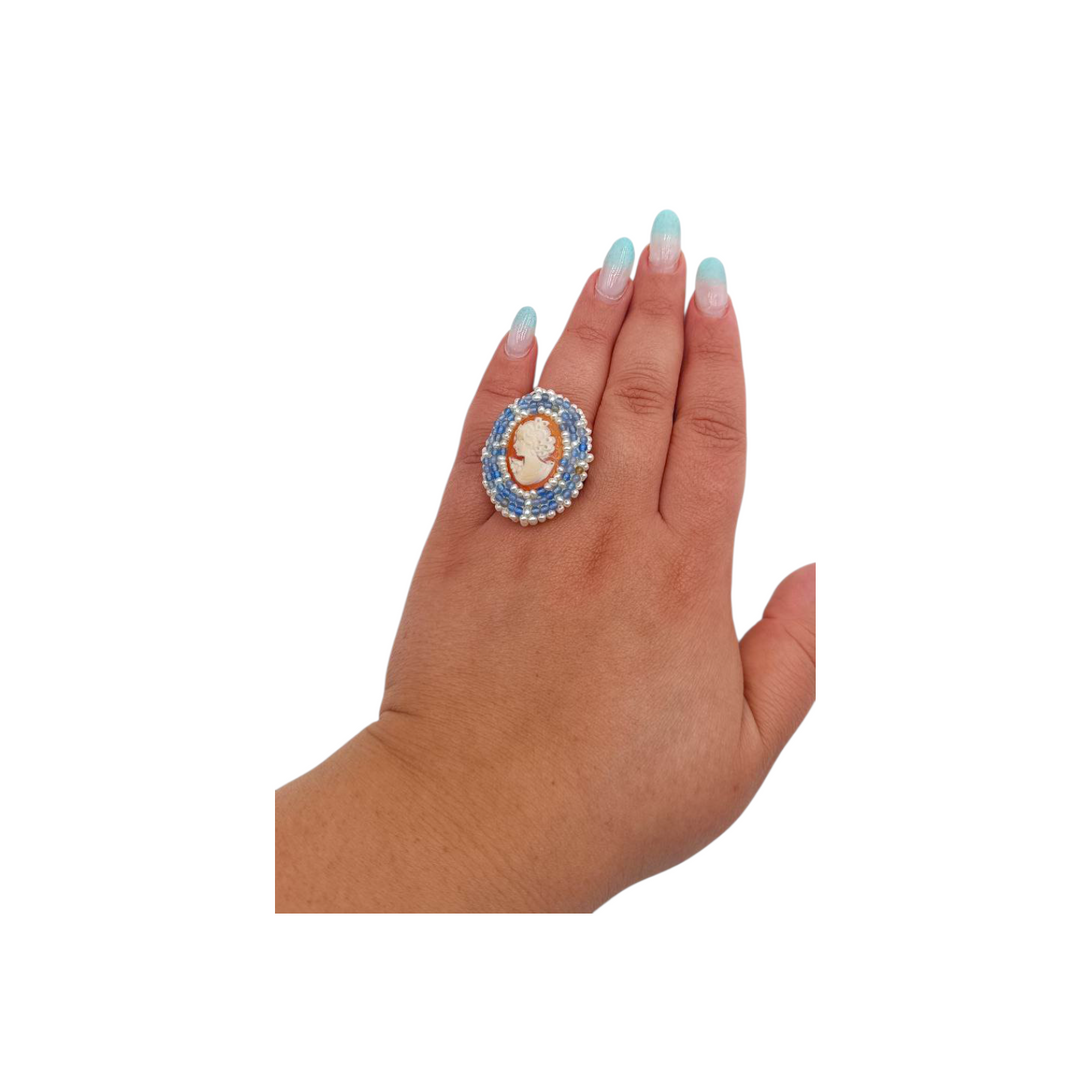Anello Dama di Cammeo con Perle e Agata montato in Argento