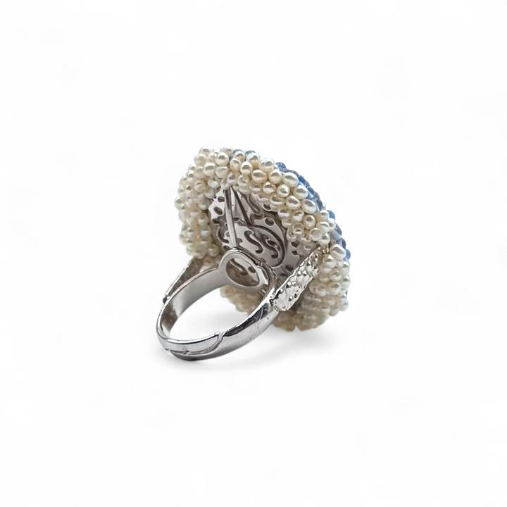 Anello Dama di Cammeo con Perle e Agata montato in Argento