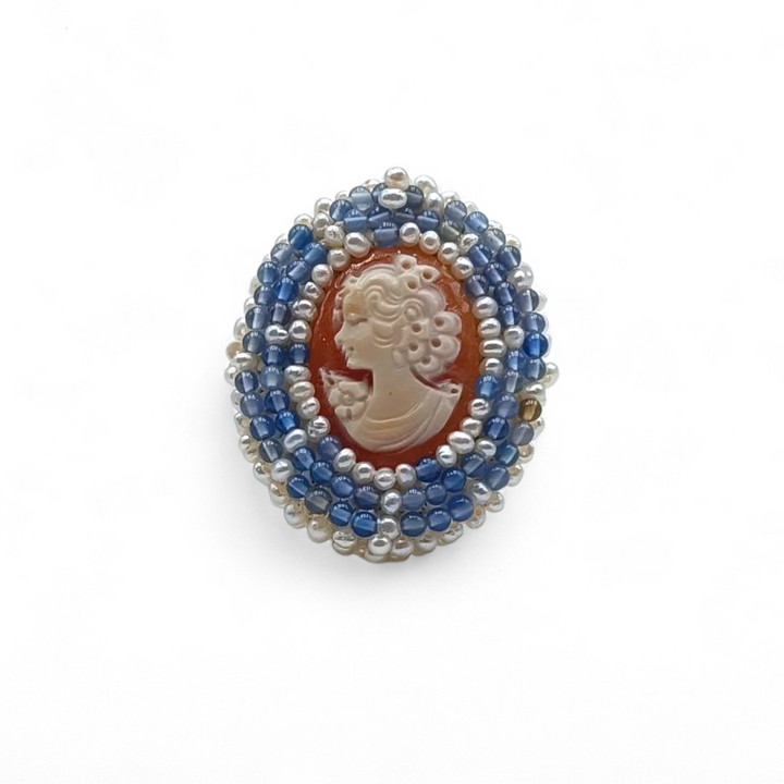Anello Dama di Cammeo con Perle e Agata montato in Argento