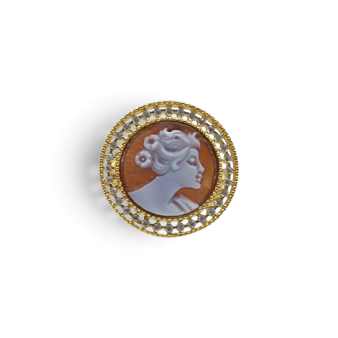 Anello Dama di Cammeo e Zirconi montato in Argento Dorato
