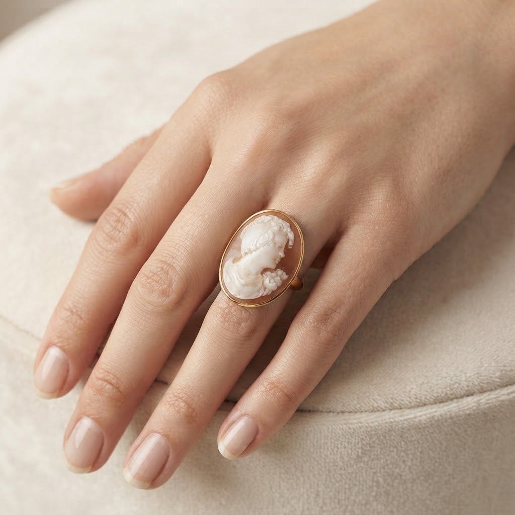 Anello Dama dei Fiori di Cammeo montato in Argento Dorato