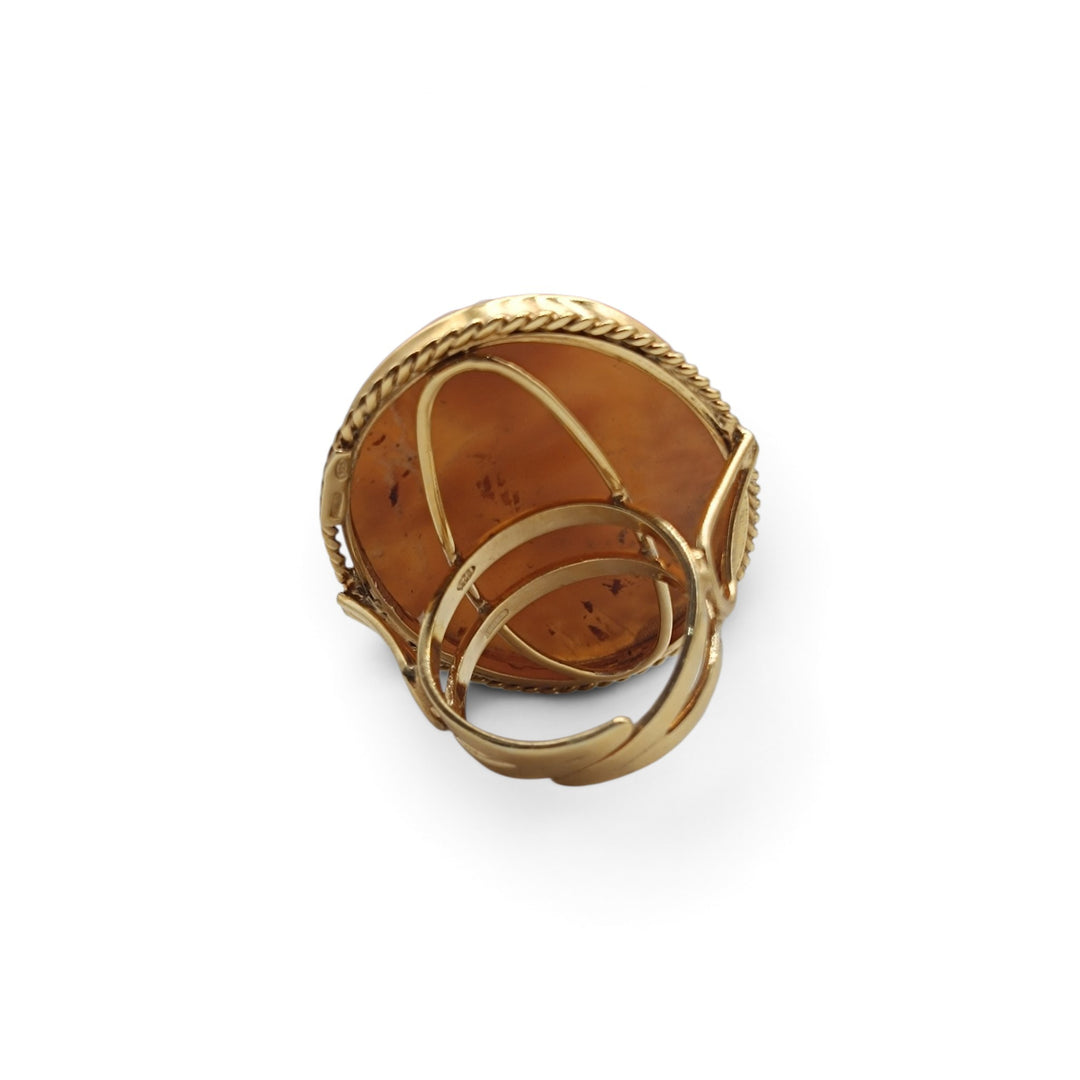 Anello Donna Samurai Rei (麗 / 玲) di Cammeo montato in Argento Dorato