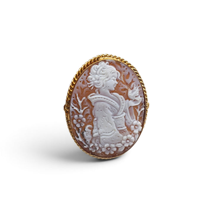 Anello Donna Samurai Rei (麗 / 玲) di Cammeo montato in Argento Dorato
