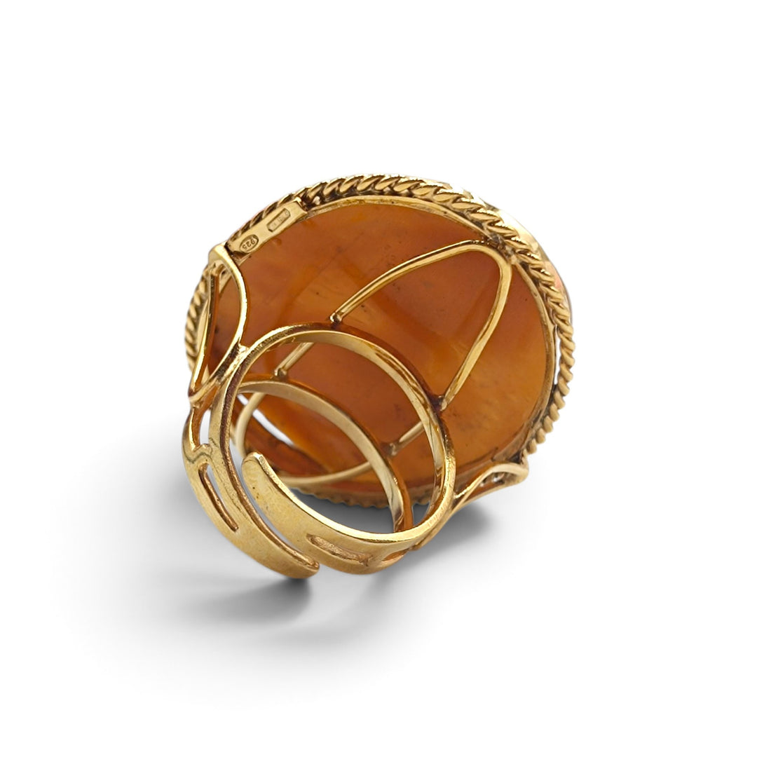 Anello Donna Samurai Sakura (桜) di Cammeo montato in Argento Dorato
