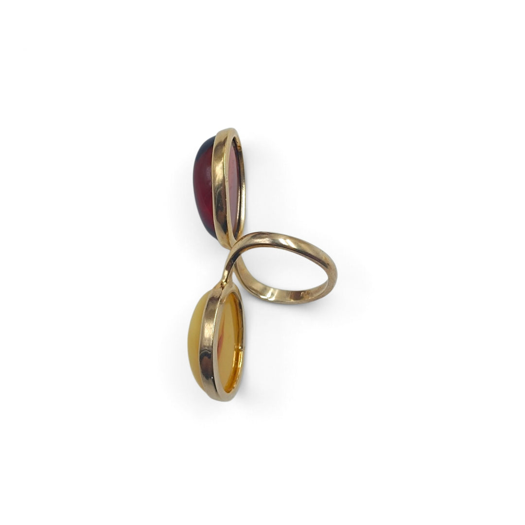 Anello Doppio di Ambra montato in Argento Dorato