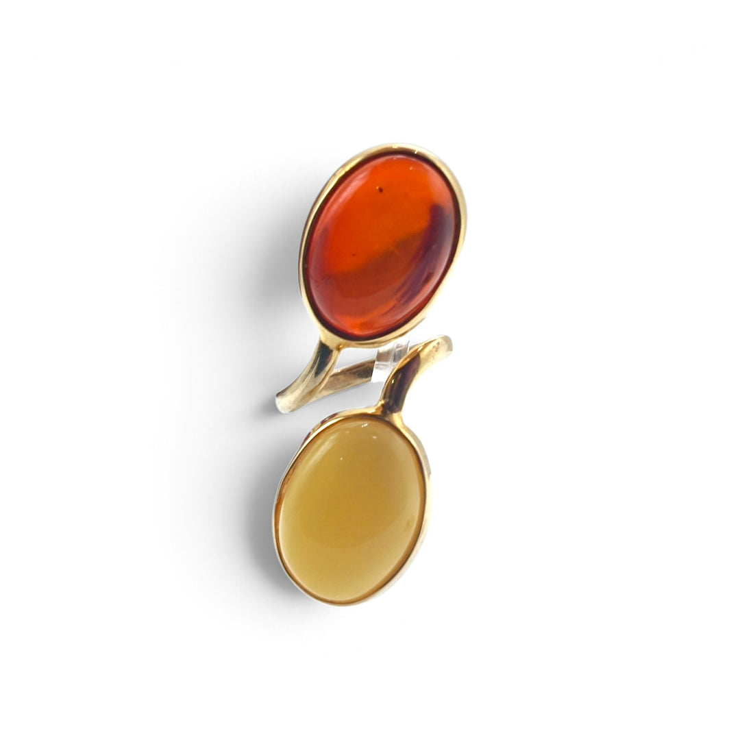 Anello Doppio di Ambra montato in Argento Dorato