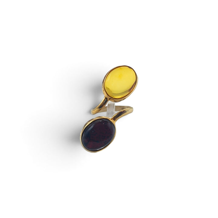 Anello Doppio di Ambra montato in Argento Dorato