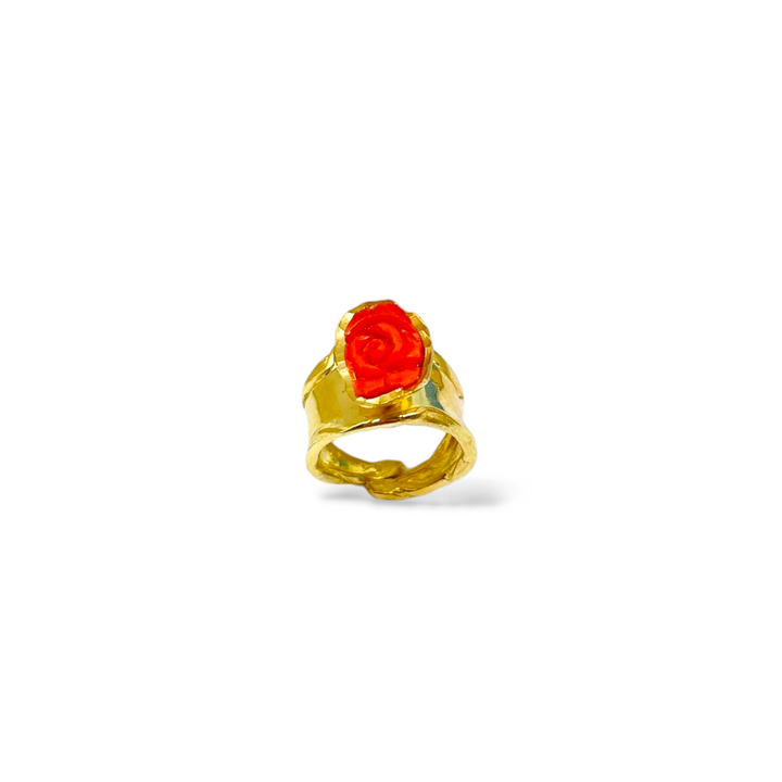 Pink coral band ring mounted on silver