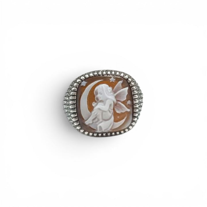 Anello Fata della Luna di Cammeo montato in Argento Brunito