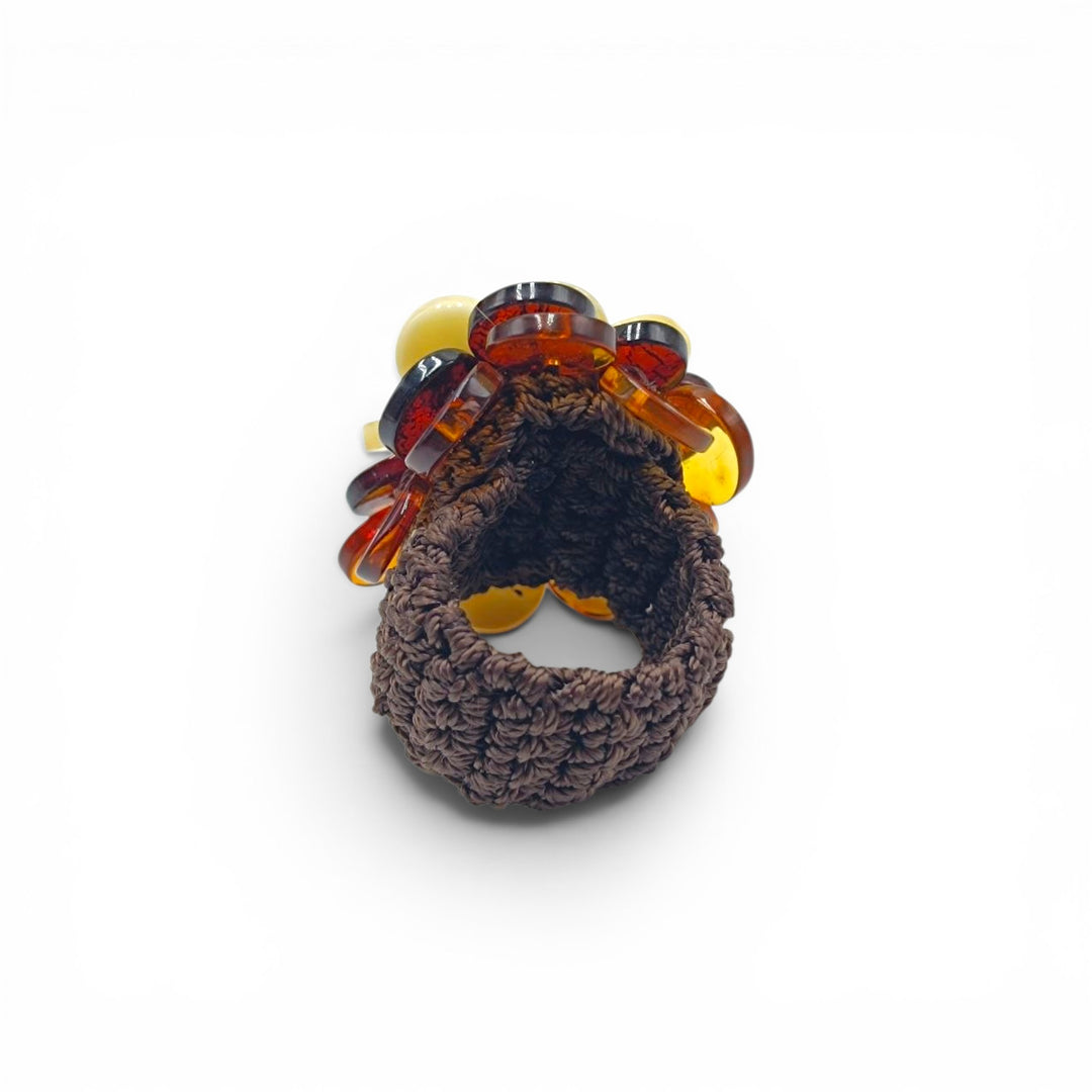 Anello Fiore in Ambra con montatura in Cotone