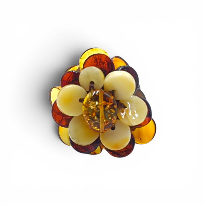 Anello Fiore in Ambra con montatura in Cotone