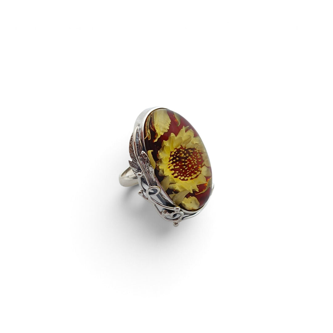 Anello Fiore di Ambra montato in Argento