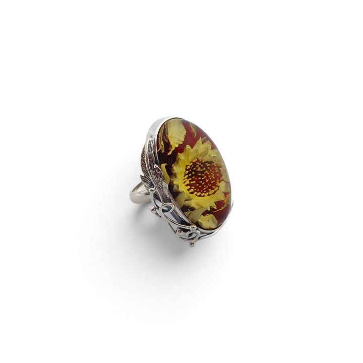 Anello Fiore di Ambra montato in Argento