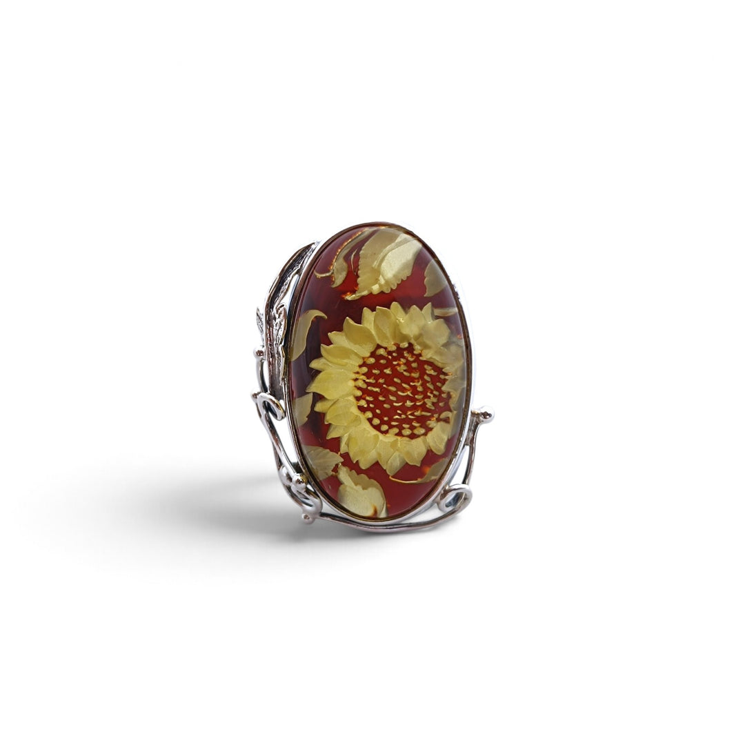 Anello Fiore di Ambra montato in Argento