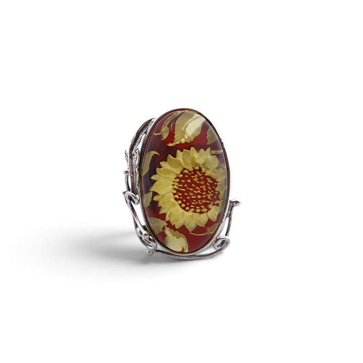 Anello Fiore di Ambra montato in Argento