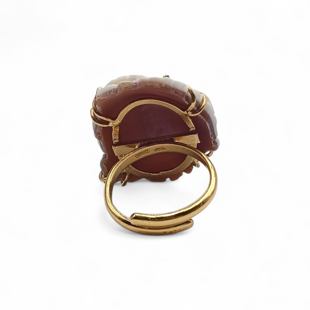 Anello Fiore Rosa di Cammeo montato in Argento Dorato
